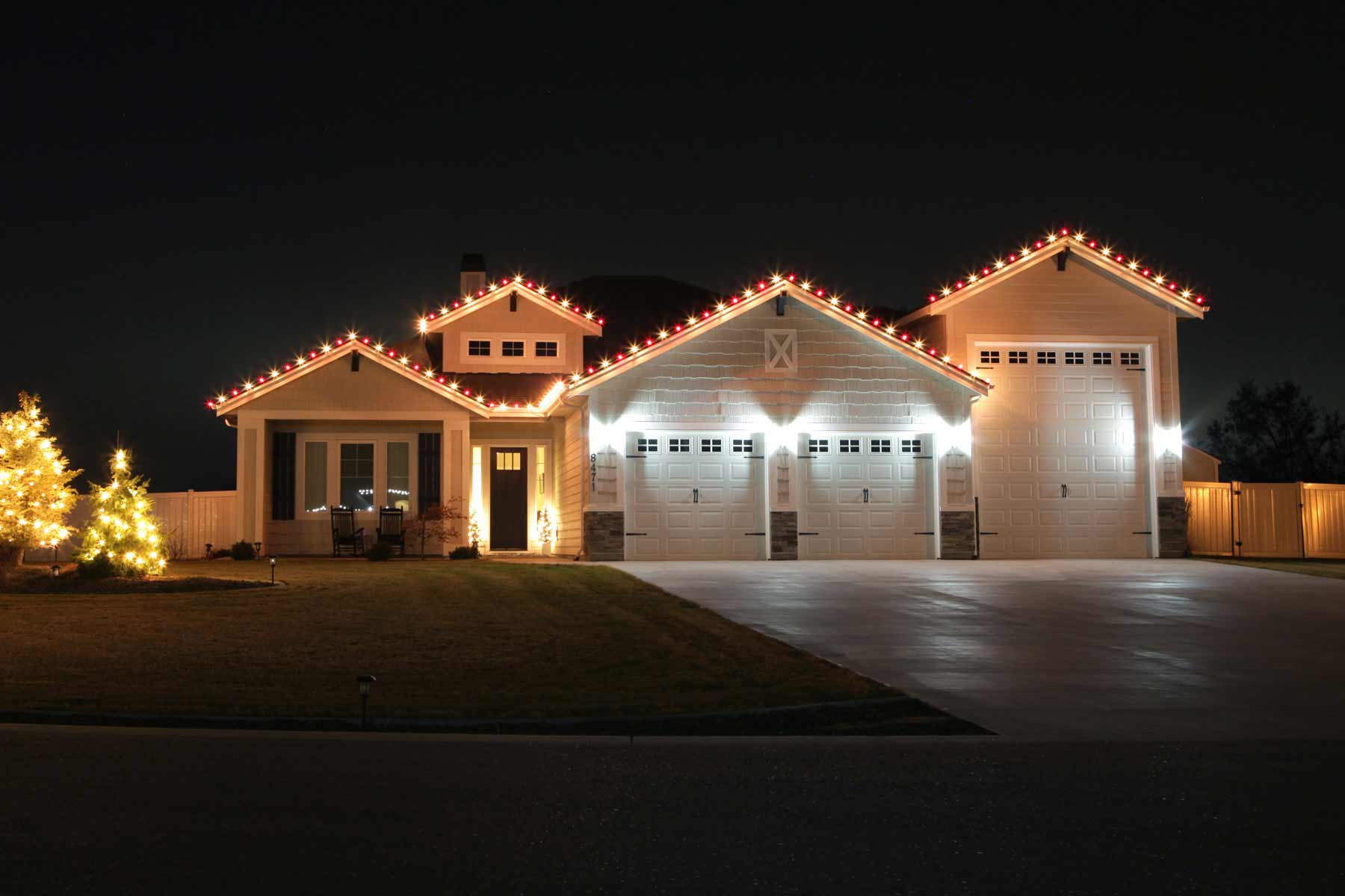 Carmel, IN home with professional holiday lighting installed.