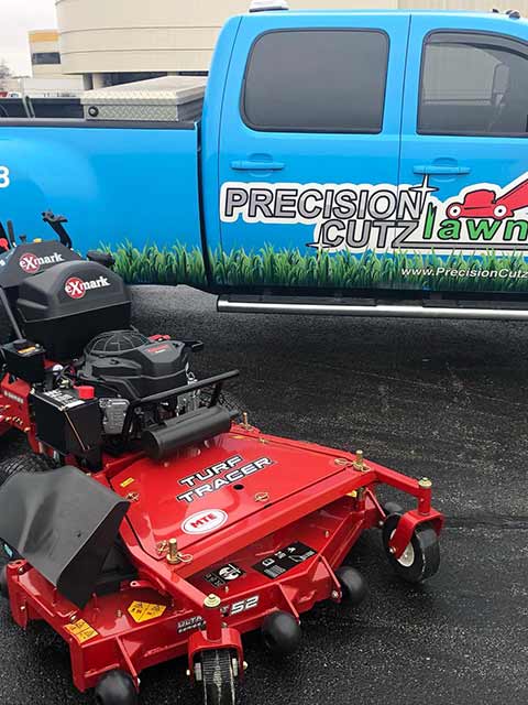 Precision Cutz Lawn Care truck and lawn care equipment in Westfield, Indiana.